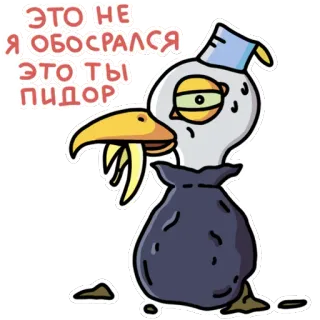 😐 ЭТО НЕ Я ОБОСРАЛСЯ ЭТО ТЫ ПИДОР 갈매기, 새, 모욕, 러시아어, 만화, 불쾌한 telegram sticker