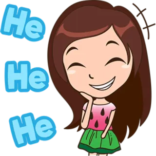😄 He He He desenho animado, menina, rindo, feliz, fofo, melancia, hehe telegram sticker