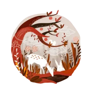 🪐 사슴, 토끼, 숲, 자연, 동물, 일러스트 telegram sticker