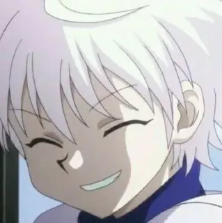 🌑 Killua Zoldyck Hunter x Hunter 애니메이션, 웃는, 흰 머리, 만화 telegram sticker