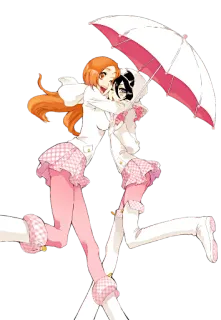 😄 Orihime Inoue, Rukia Kuchiki Bleach anime, characters, friendship, female, cute, umbrella telegram sticker