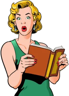 😯 femme, surprise, dessin animé, lecture, livre, rétro telegram sticker