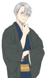 😃 Victor Nikiforov Yuri!!! on Ice Anime, Patinaje artístico, Masculino, Kimono, Sonriendo, Elegante telegram sticker