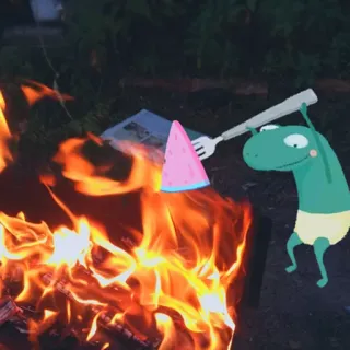 😁 漫画, 火, フォーク, スイカ, 食べ物, 料理 telegram sticker