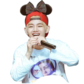 😆 V Kpop, Cantante, Idolo, Celebrità, Microfono, Cappello, Fiocco telegram sticker