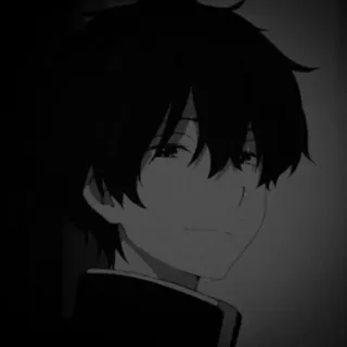 🎵 Anime, Manga, Jongen, Verdrietig, Zwart wit, Portret telegram sticker