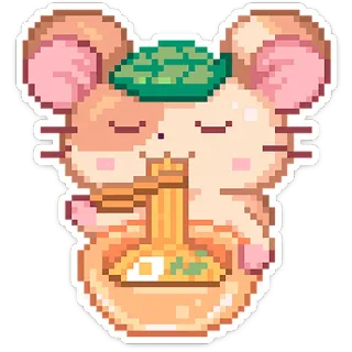 🍜 ハムスター, ラーメン, 食べ物, ピクセルアート, かわいい, カワイイ, 動物, 麺 telegram sticker