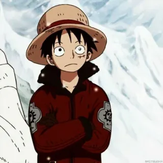 🍖 Monkey D. Luffy One Piece 애니메이션, 루피, 원피스, 만화, 겨울, 눈, 캐릭터 telegram sticker