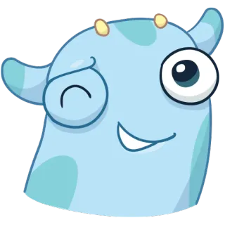 😉 mignon, monstre, dessin animé, bleu, personnage, clin d'œil whatsapp sticker
