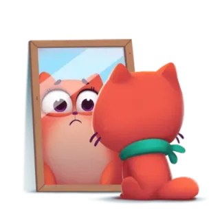 🔍 cat, mirror, reflection, sad, cartoon, animal telegram sticker