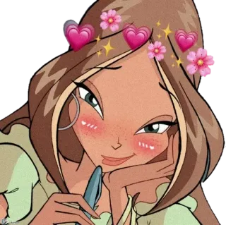 😏 Flora Winx Club ฟลอร่า, วินซ์คลับ, อนิเมชั่น, การ์ตูน, หัวใจ, ดอกไม้, นางฟ้า telegram sticker