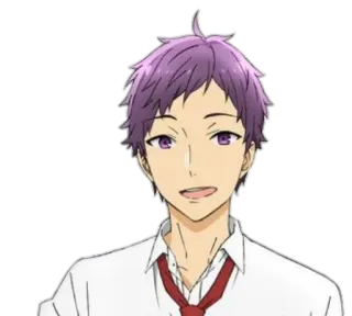 🙂 Anime, Maschio, Personaggio, Capelli viola, Sorriso telegram sticker