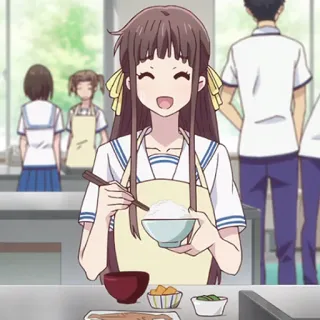 🎀 anime, food, rice, chopsticks, character, cooking, cute telegram sticker