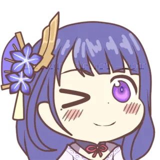 😉 Raiden Shogun Genshin Impact Anime, Videojuego, Raiden Shogun, Genshin Impact, pelo morado, personaje, guiño telegram sticker