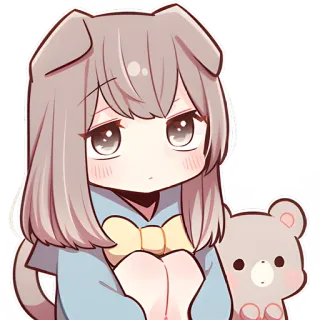 😕 动漫女孩, 可爱, 卡哇伊, 狗耳朵, 泰迪熊, 卡通, 贴纸 whatsapp sticker