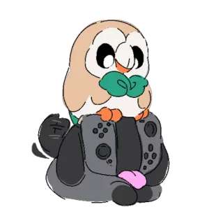 🎮 Rowlet Brindibou, Pokémon, hibou, Nintendo Switch, jeu vidéo, mignon telegram sticker