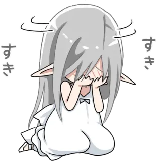 😞 すき Anime, Słodkie, Kawaii, Naklejka, Kobieta, Płacząca, Elf, Białe włosy telegram sticker