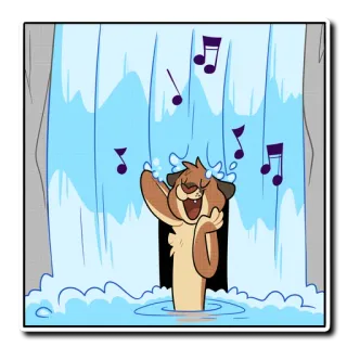 🚿 pies, wodospad, muzyka, śpiew, kreskówka, szczęśliwy telegram sticker