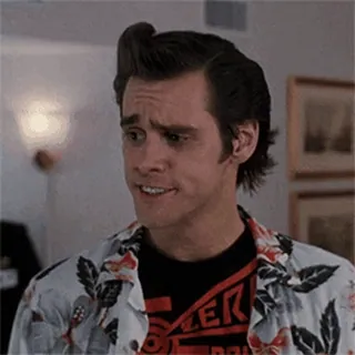🤔 Ace Ventura Ace Ventura: Pet Detective Ace Ventura, Jim Carrey, śmieszne, komik, detektyw zwierząt, postać filmowa, aktor, komedia telegram sticker