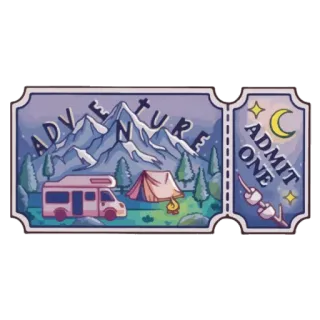 🏔️ ADVENTURE
ADMIT ONE aventure, camping, camping-car, billet, chamallow, montagne, extérieur, voyage telegram sticker