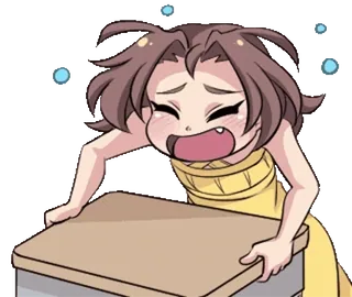 😂 anime girl, exhausted, tired, desk, cartoon, anime, exaggerated emotion telegram sticker