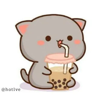 😋 @hotlve cat, boba, bubble tea, kawaii, cute, cartoon telegram sticker