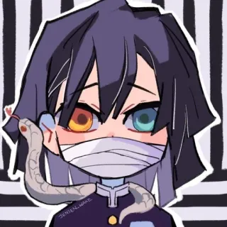 🐍 Iguro Obanai Demon Slayer อนิเมะ, ดาบพิฆาตอสูร, อิกุโระ โอบาไน, งู, จิบิ, แฟนอาร์ต telegram sticker