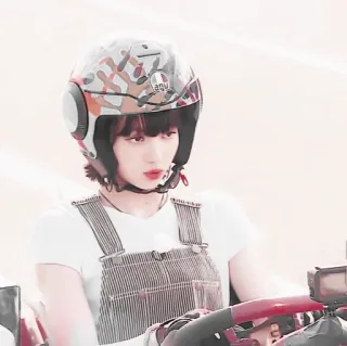 🐙 woman, helmet, overalls, casual, portrait, fashion, girl telegram sticker