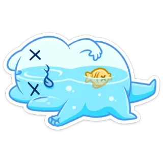 😵 fish, animal, dead, sad, aquarium, blue whatsapp sticker