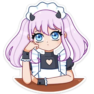 🤭 Anime, メイド (Maid), Mignon, Sticker, Kawaii, Fille, Cornes de démon telegram sticker