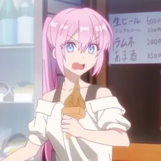 🌸 生ビール サンプルコーネ ラムネ あま酒 动漫, 冰淇淋, 粉色头发, 饮品单, 女孩 telegram sticker