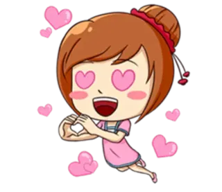 😵 desenho animado, corações, amor, garota, fofo, animação whatsapp sticker