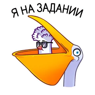 😎 Я НА ЗАДАНИИ птица, пеликан, миссия, очки, мультфильм telegram sticker