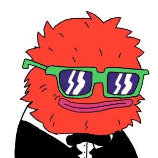 🤑 czerwony potwór, okulary przeciwsłoneczne, kreskówka, smoking, postać, naklejka telegram sticker