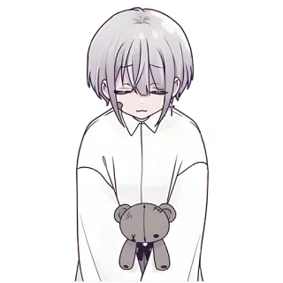 😞 anime, sad, cartoon, teddy bear, monochrome telegram sticker