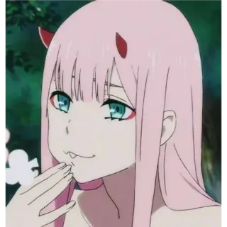 😆 Zero Two Darling in the Franxx Anime, Zero Two, Darling in the Franxx, Rambut Merah Muda, Kawaii telegram sticker