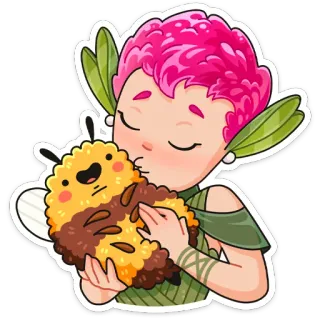😘 นางฟ้า, ผึ้ง, น่ารัก, การ์ตูน, สติกเกอร์, แฟนตาซี, แปลก telegram sticker