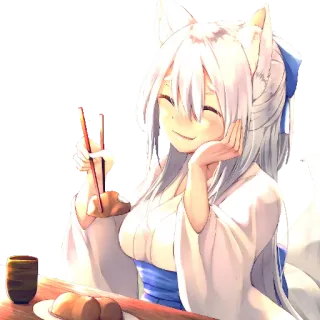 🥢 Anime, Cô gái cáo, Kemonomimi, Kawaii, Dễ thương, Đồ ăn, Đũa telegram sticker