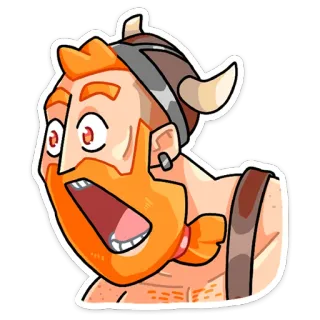 😲 Cartoon, Wikinger, Sticker, Figur, Mann, Helm, roter Bart, Illustration telegram sticker