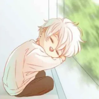 🌧 lindo, dormilón, bebé, chibi, dibujos animados, sentado, pelo blanco telegram sticker