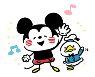 🐮 Mickey Mouse cartoon, Mickey Mouse, Donald Duck, music notes, animation, cute telegram sticker