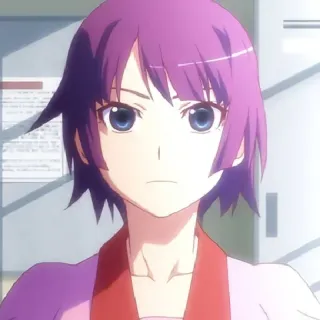 🧿 Hitagi Senjougahara Bakemonogatari Anime, Mädchen, lila Haare, Charakter, Senjougahara telegram sticker