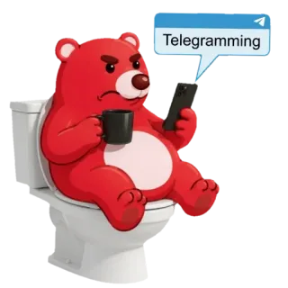 🧸 Telegramming bear, toilet, smartphone, coffee, angry, cartoon, telegram, funny whatsapp sticker