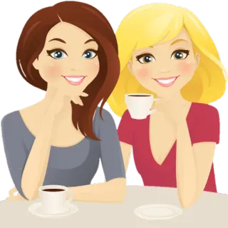 👩‍❤️‍👩 Frauen, Freunde, Kaffee, Mädchen, Freundschaft, Café, lächelnd, Cartoon whatsapp sticker
