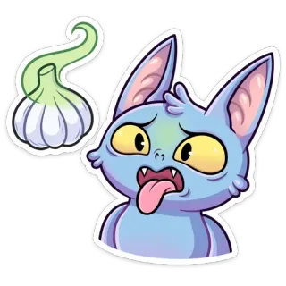 🤢 Cartoon, Tier, Fledermaus, Vampir, Knoblauch, Ekel, Sticker telegram sticker