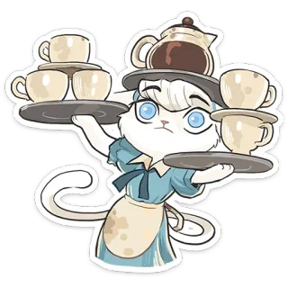 ☕️ 猫, ウェイトレス, コーヒー, お茶, カップ, トレイ, 動物, 漫画 telegram sticker