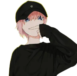 🤔 anime, cartoon, character, pink hair, hat, person telegram sticker
