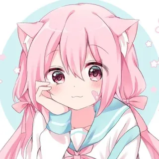 🤔 Anime, Garota gato, Kawaii, Cabelo rosa, Mangá, Fofo, Ilustração telegram sticker