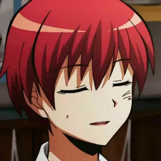 🙂 Karma Akabane Assassination Classroom Anime, Mangá, cabelo ruivo, personagem, estudante, sorriso irônico, Assassination Classroom telegram sticker