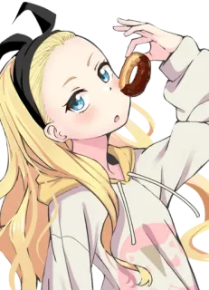 😍 Anime, Dibujos animados, Rubia, Dona, Chica, Snack, Comida, Linda telegram sticker